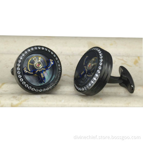 2016 High End Customize IP Black Plated Watch Cufflinks,316L Stainless Steel Tourbillon Movement Cufflinks for Men